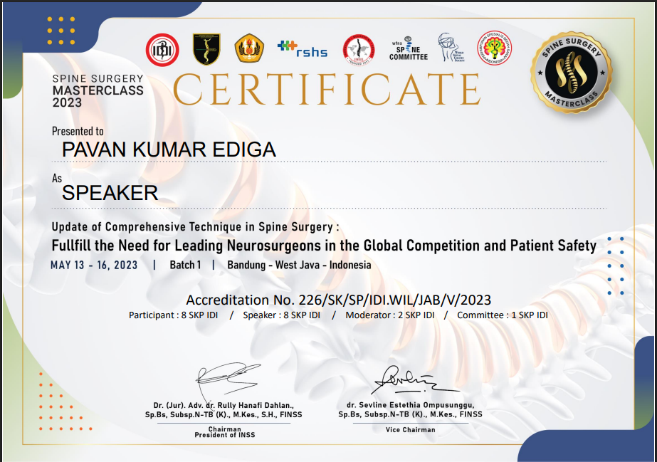 Spine Surgery Masterclass 2023 Certificate